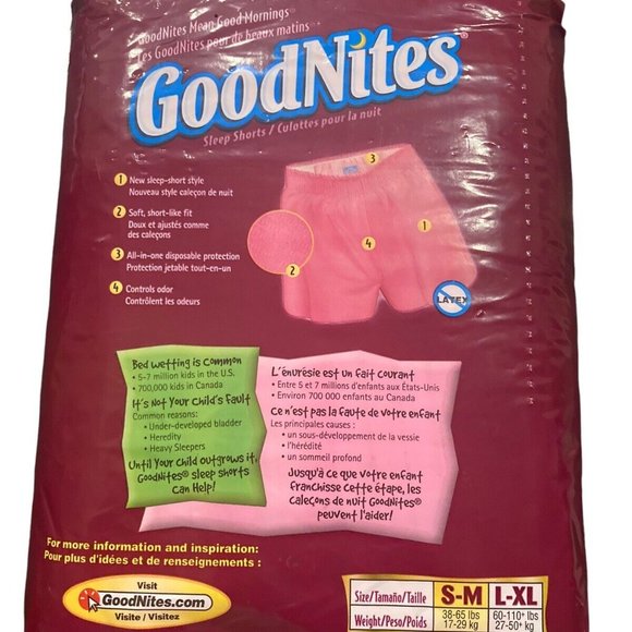 Girls Goodnites Pink size S-M 38-65lbs Sleep Shorts NEW 14 pack Disposable - Picture 1 of 3